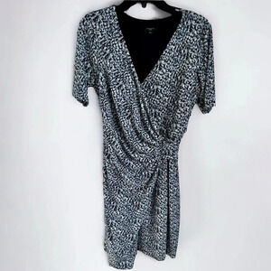 Ann Taylor V Neck Short Sleeve Printed Wrap Dress Blue Size MP Medium Petite